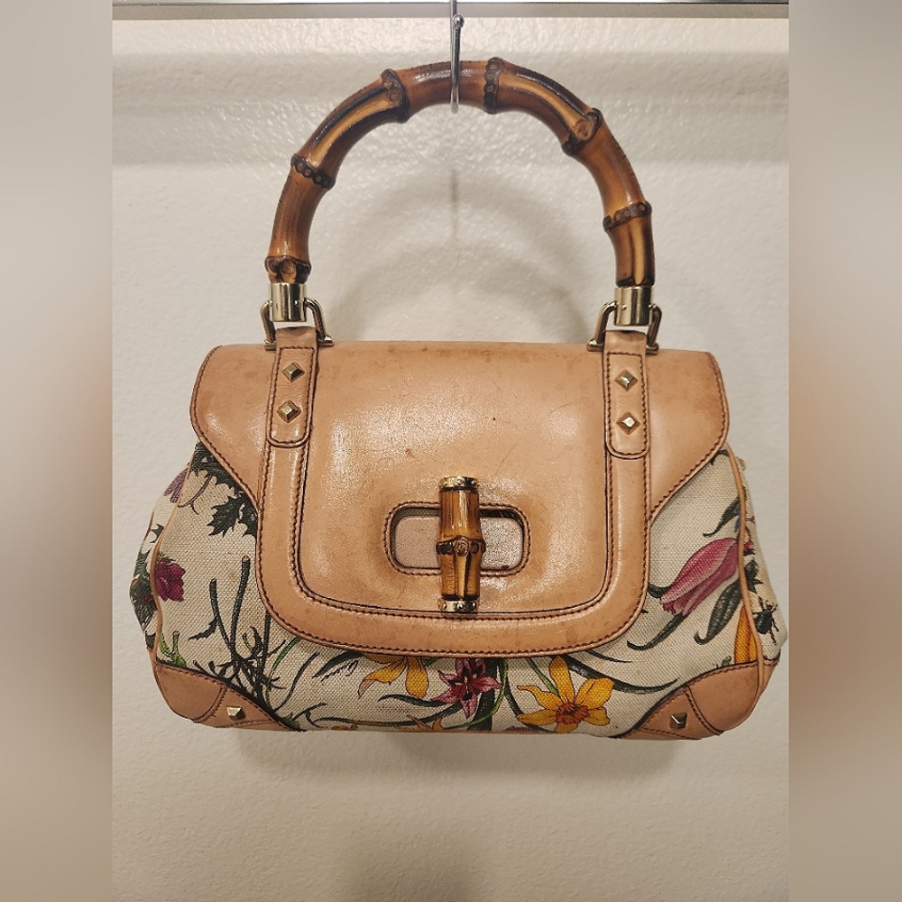Gucci Flora Nailhead Bamboo Vintage Bag